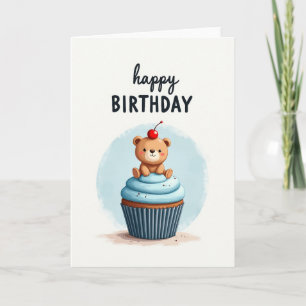 Cartão de Cupcake do Urso de Aniversário Doce
