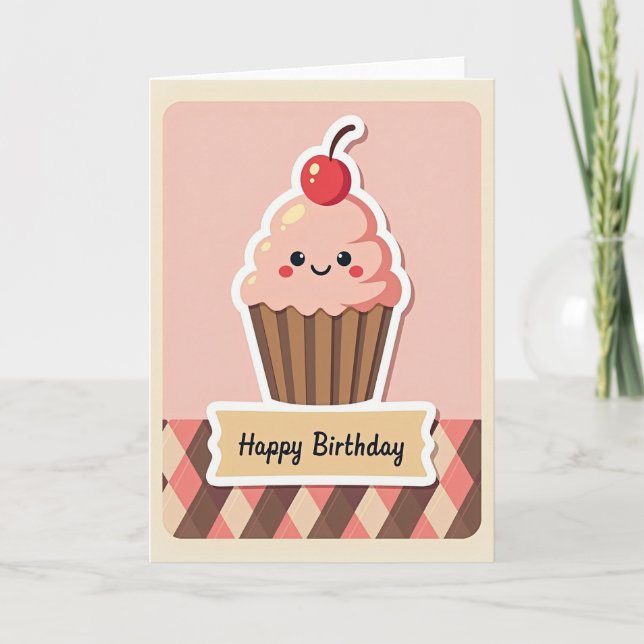 Cartão de Cupcake Doce com Bolinhas (Frente)