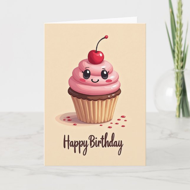 Cartão de Cupcake Sorridente (Frente)