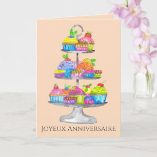 Cartão de cupcakes de água-forte de aniversário fr