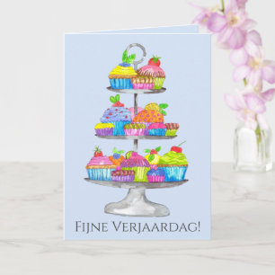 Cartão de cupcakes de aquarela de aniversário hola