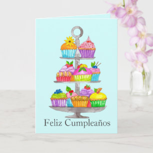 Cartão de cupcakes de Aquarela Espanhol