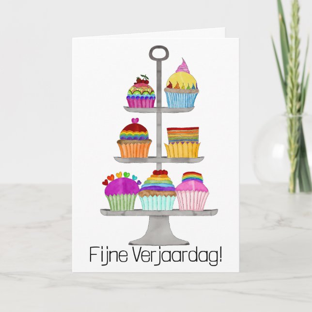 Cartão de cupcakes de orgulho cor do arco-íris de  (Frente)