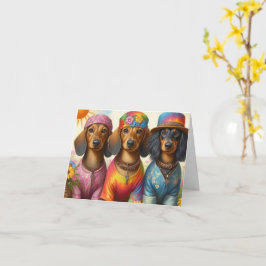 Cartão de Dachshunds Hippies para Qualquer Ocasião