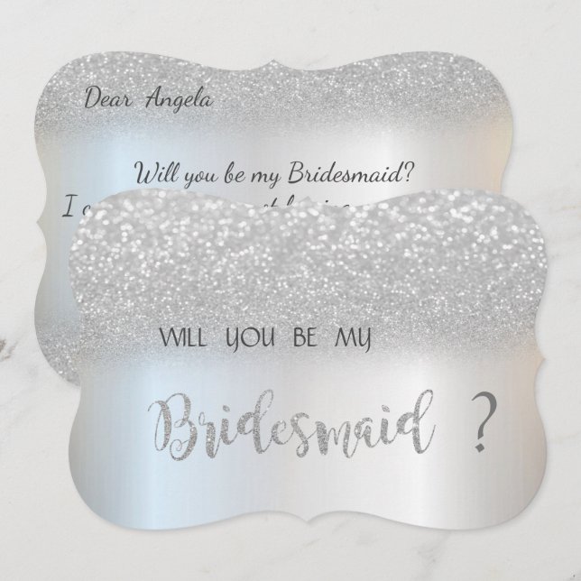 Cartão de Dama de Honor com Brilho Prateado e Boke (Frente/Verso)