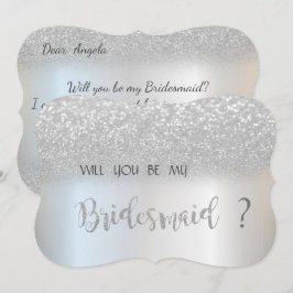 Cartão de Dama de Honor com Brilho Prateado e Boke