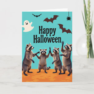 Cartão de Dança do Guaxinim Feliz Halloween