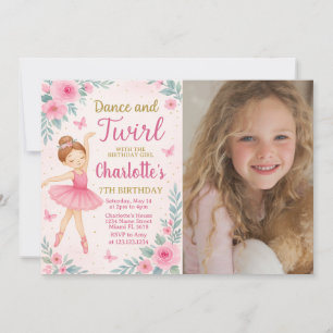 Cartão de Dança Rosa e Dourado Editável para Menin