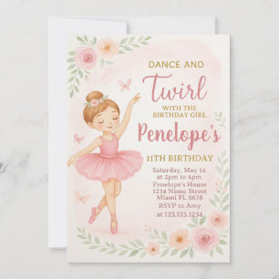 Cartão de Dança Rosa Editável para Meninas