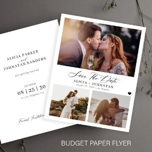 Cartão de data de casamento com 3 fotos elegante e