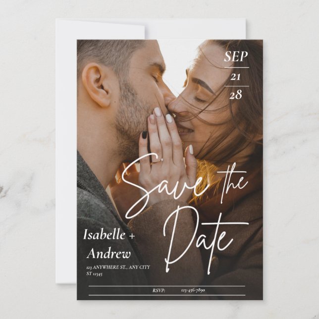 Cartão de data de casamento com foto personalizada (Frente)