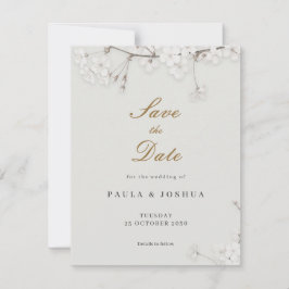 Cartão de Data de Casamento Floral Minimalista Dou