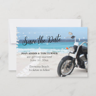Cartão de Data de Casamento Moto na Praia 8,9 cm x