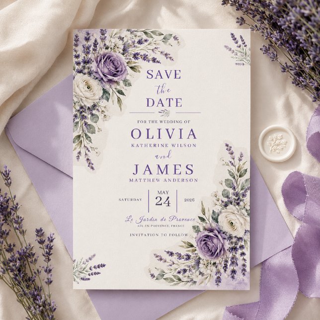 Cartão de Data de Salvamento de Aquarela Lavanda (Criador carregado)