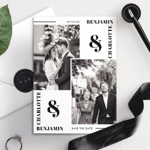 Cartão de Data de Salvamento de Duas Fotos Minimal