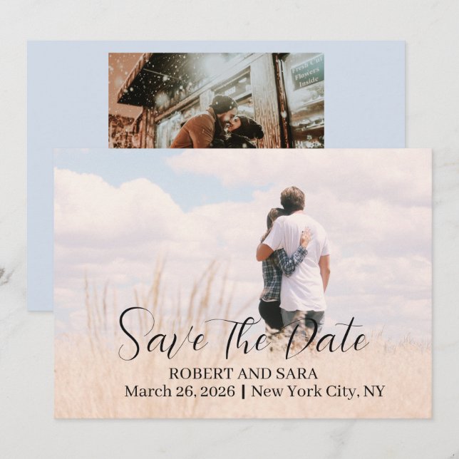 Cartão de Data de Salvamento de Foto Personalizado (Frente/Verso)