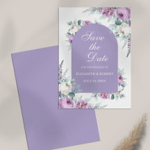 Cartão de Data de Salvamento Floral Roxo Lavanda