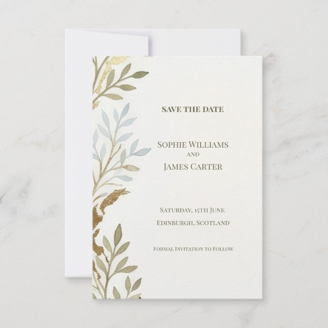 Cartão de Data de Salvamento Sage Gold Leaf (Frente)