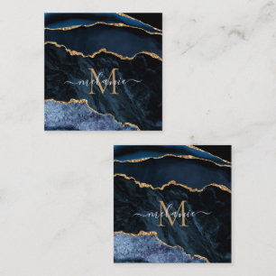 Cartão De Desconto Agate Marinho Blue Gemstone Marble Monograma Nome