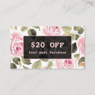Cartão De Desconto Artista de Maquiagem Dourada de Rosa Floral de Cor