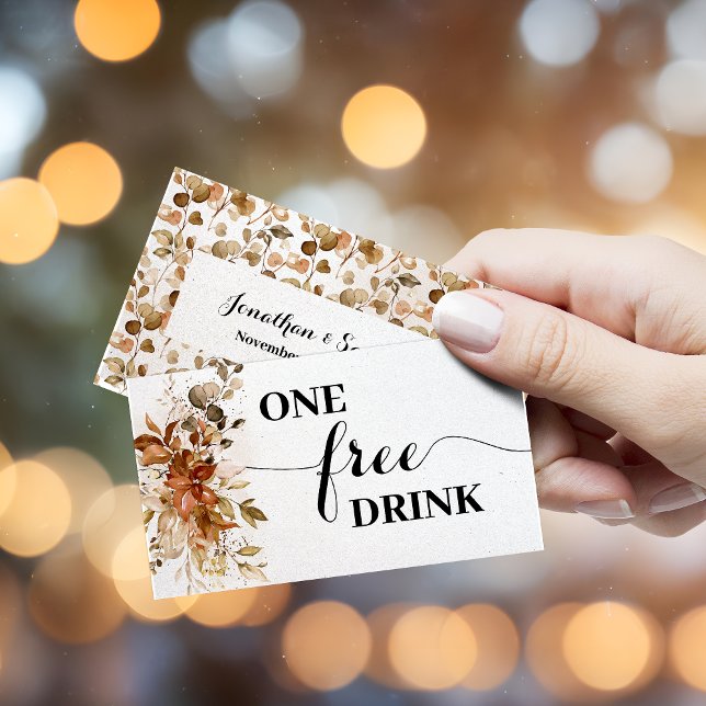 Cartão De Desconto Autumn Free Drink Wedding Reception Ticket Card (Criador carregado)