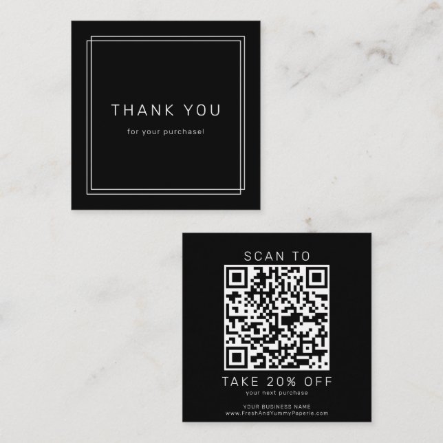 Cartão De Desconto AVERY Modern Dark Black Business QR Code Thank You (Frente/Verso)