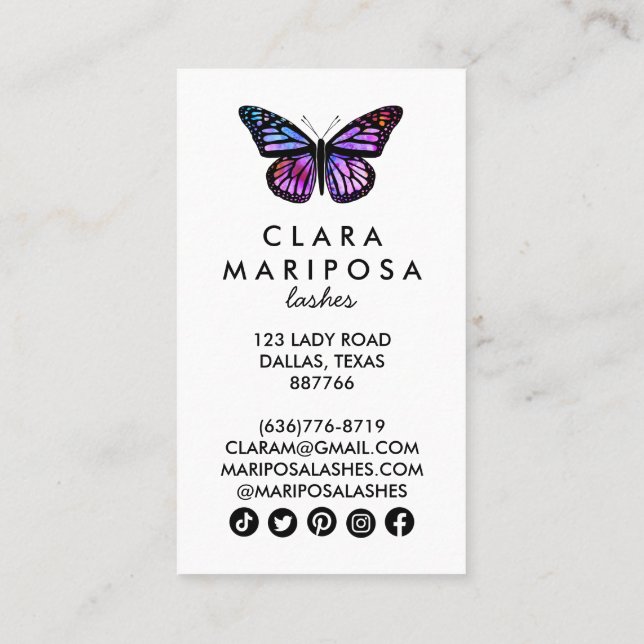 Cartão De Desconto Bela Borboleta Roxa Beleza Ioga Maquiagem Bem-esta (Verso)