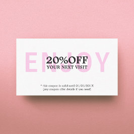 Cartão De Desconto Beleza Branca Mínima e Elegante Rosa