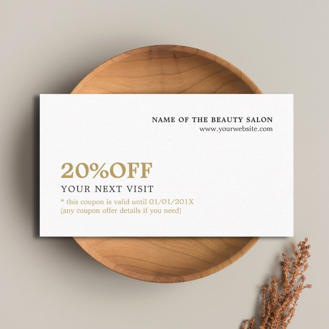 Cartão De Desconto Beleza Dourada do Cupoon Mínimo Elegante (Criador carregado)