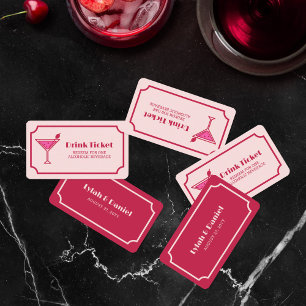 Cartão De Desconto Bilhete de Bebida de Casamento Fonte Retro Pink Co