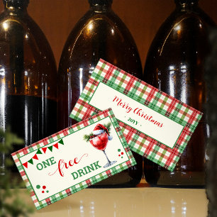 Cartão De Desconto Bilhete de Festa de Natal Xadrez Retro para Bebida