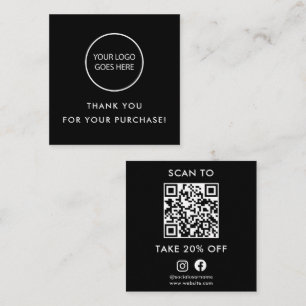 Cartão De Desconto Black Modern Minimalist Obrigado Código QR