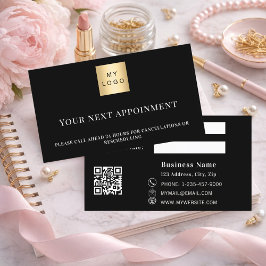 Cartão De Desconto Black white QR business logo appointment card