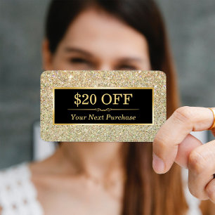 Cartão De Desconto Brilho Dourado na moda do salão de beleza do vale