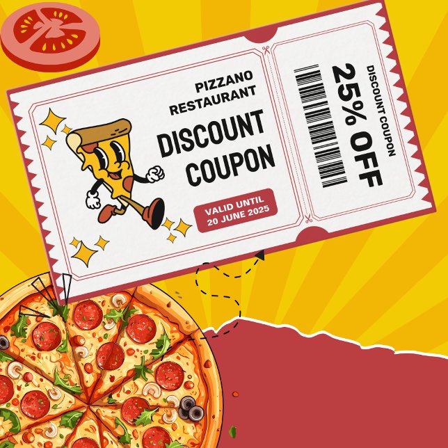 Cartão De Desconto Caractere de Pizza de Cartoon do Quirky Retro Clás (Criador carregado)