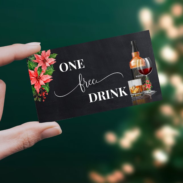Cartão De Desconto Christmas Poinsettia Free Drink Party Card Ticket (Criador carregado)