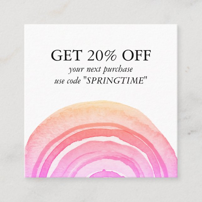 Cartão De Desconto Círculos de Aquarela Abstrato cor-de-rosa Minimali (Frente)