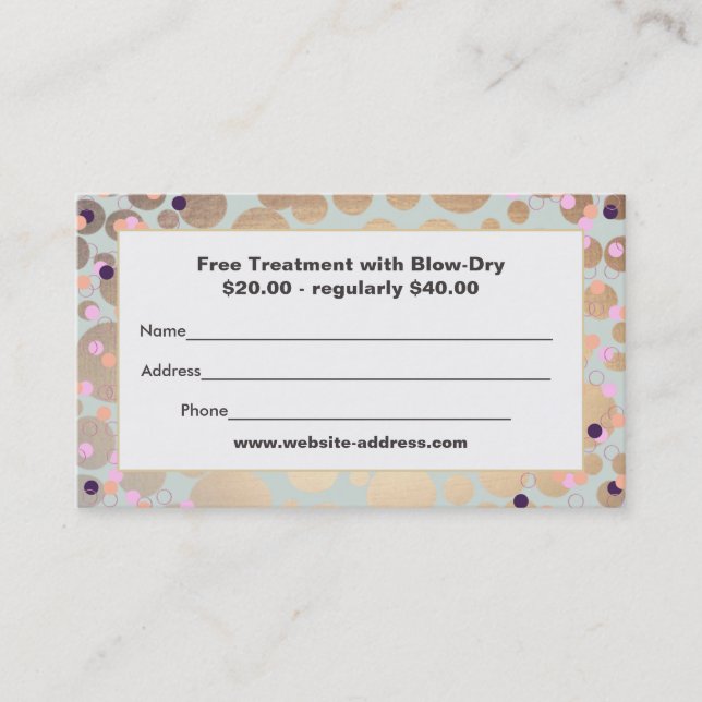Cartão De Desconto Círculos Dourados Confetti Salon Discount Coupon (Frente)
