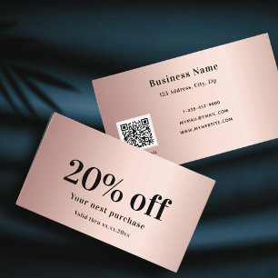 Cartão De Desconto Código qr elegante rosa dourado embebido