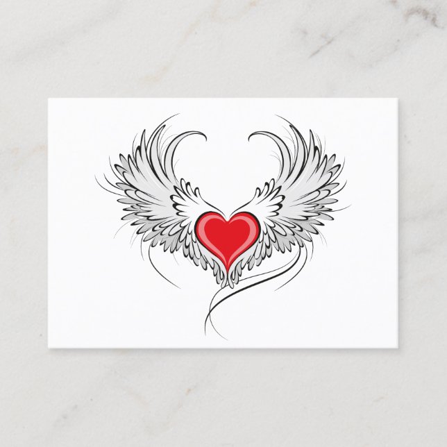 Cartão De Desconto Coração Anjo Vermelho com asas (Frente)