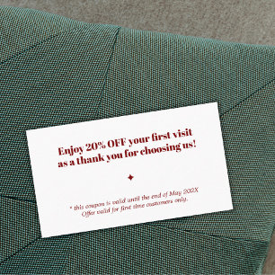 Cartão De Desconto Coupon de Salão Branco Vermelho Mínimo