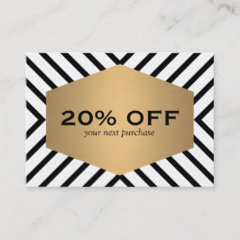 Cartão De Desconto Cupão emblema Dourado do padrão branco preto-retrô