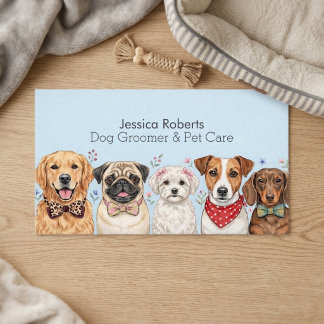 Cartão De Desconto Cute Watercolor Dog Groomer Floral Business Card