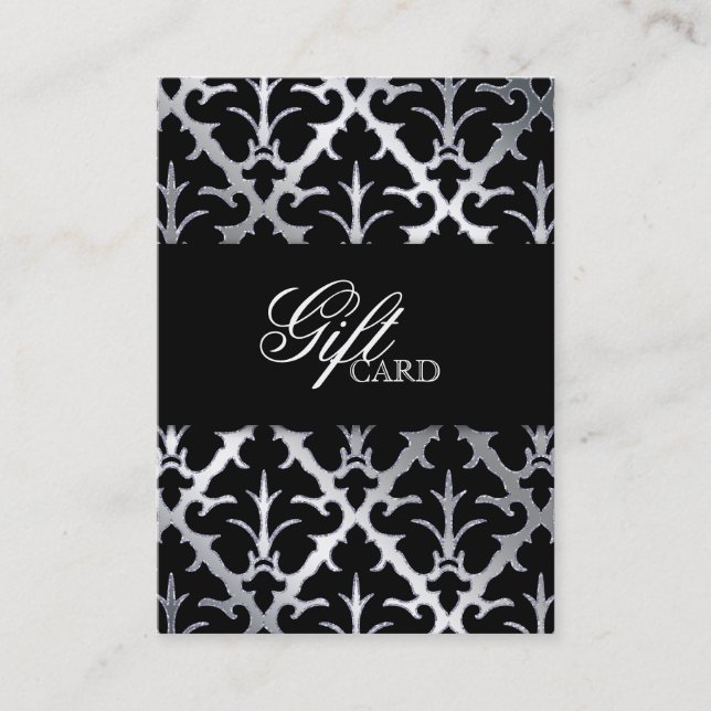 Cartão De Desconto Damask Elegant Gift Card Silver Black (Frente)