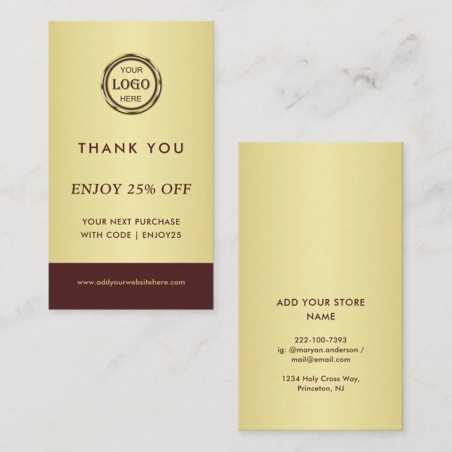 Cartão De Desconto Dark-red gold design,Logo or Photo in gold circle, (Frente/Verso)