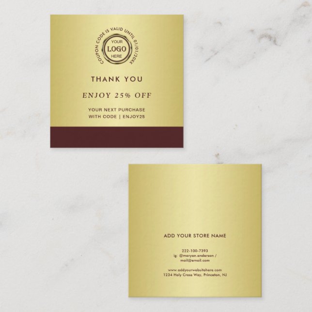 Cartão De Desconto Dark-red gold design,Logo or Photo in gold circle, (Frente/Verso)