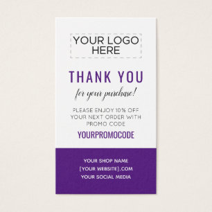 Cartão de Desconto de Código Promo Personalizado