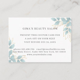 Cartão de Desconto de Folha Moderno, branco e verd