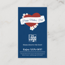 Cartão De Desconto Dia de as mães do Coração Vermelho com Quadro de P