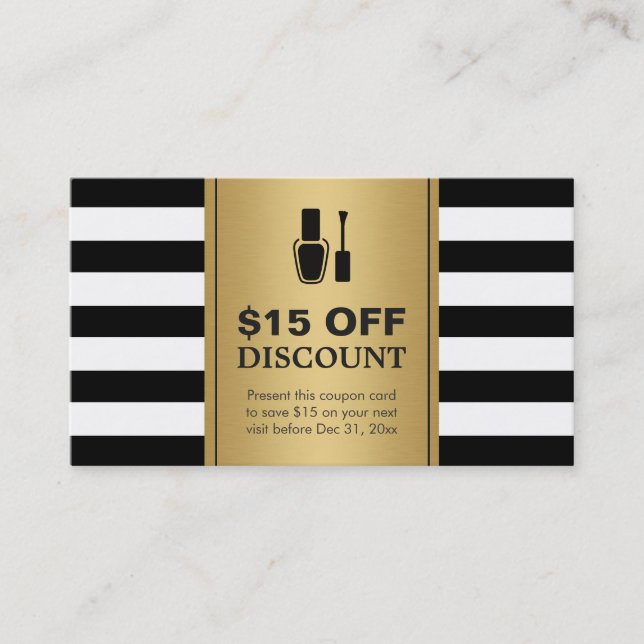 Cartão De Desconto Discount Coupon Nail Salon Dourada Silhout (Frente)